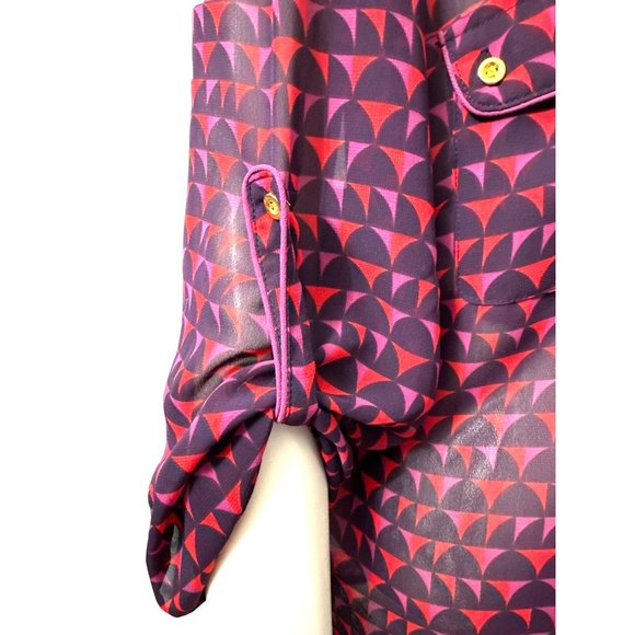 A.N.A. A New Approach Black Red Purple Geometric Print Roll Tab Sleeves Size XL - Picture 5 of 13